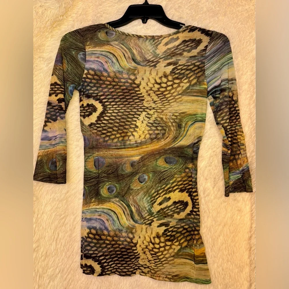 Mesmerize Peacock Print Long Sleeve Top – Size Medium - Picture 2 of 2